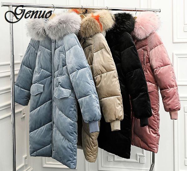 

fashion women 2019 velvet down parka big collar fur winter large code jacket long loose female