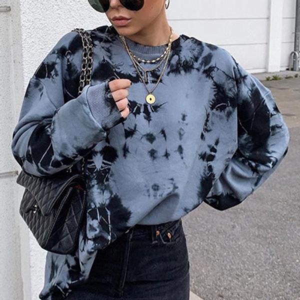 

2020FW Womens Tie Dye Sweatshirts Fashion Girls Street Style Sweatshirt with Round Neck Womens Casual Loose Pullover Youth Best Sale Tops