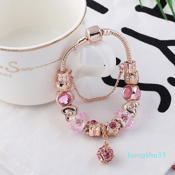 

fashion luxury designer diamond crystal diy european beads sweet heart flower charm bangle bracelet for woman girls, Golden;silver