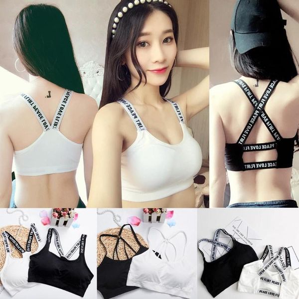 

women spaghetti strap back hollow out bra with padded boob tube solid, print casual, sport underwear, White;black