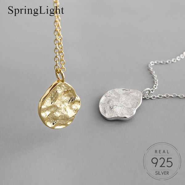 

springlight simple irregular rock pattern pendant necklace real 925 sterling silver handmade fine jewelry necklace for women