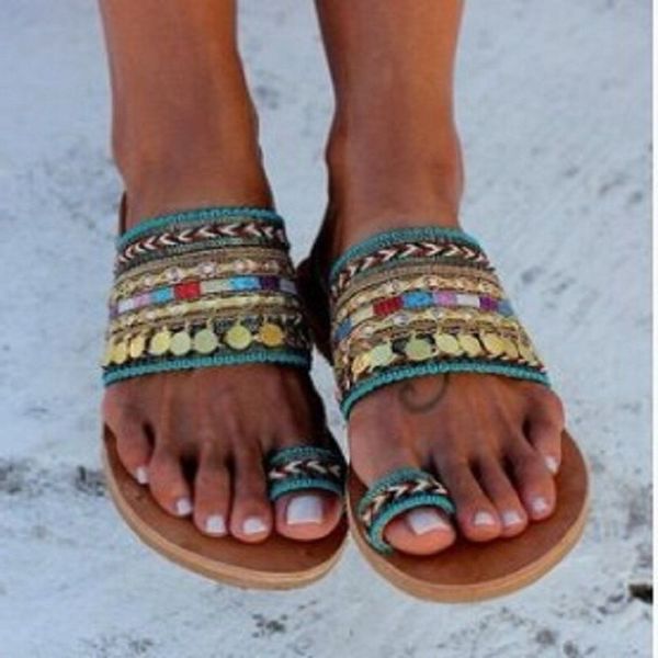 

summer women slippers beach flat flip flops open toe ladies sandals bohemian ethnic style female shoes casual outdoor slides, Black