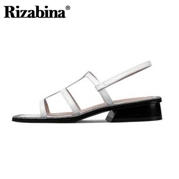 

rizabina fashion women sandals shoes summer thick low heels slingbacks shoes women crystals patent leather footwear size 34-39, Black