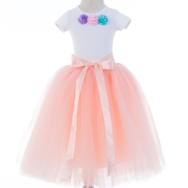 

2020 bobo things children sets tiny cottons girls clothes set t-shirt long performance dress puff skirt girls christmas outfits, White