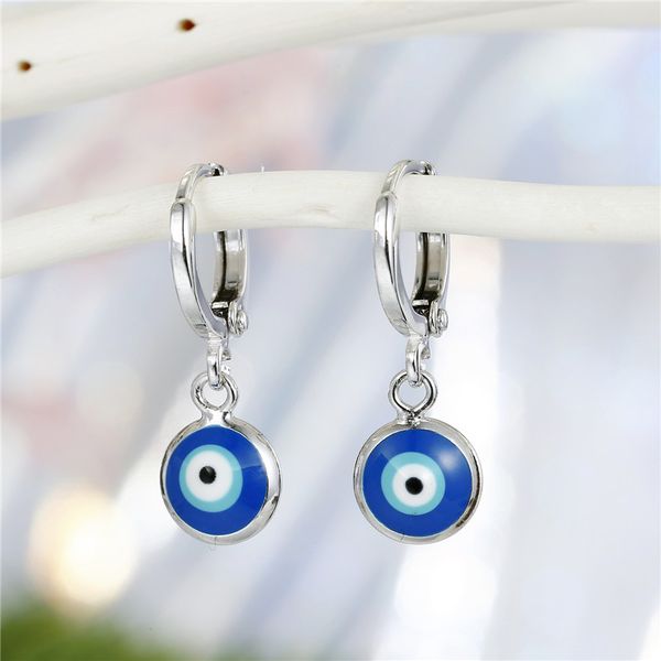 

1pair cute vintage turkish evil eye hoop earrings for women bohemian gothic metal color circle mini small earrings jewelry e721, Golden;silver