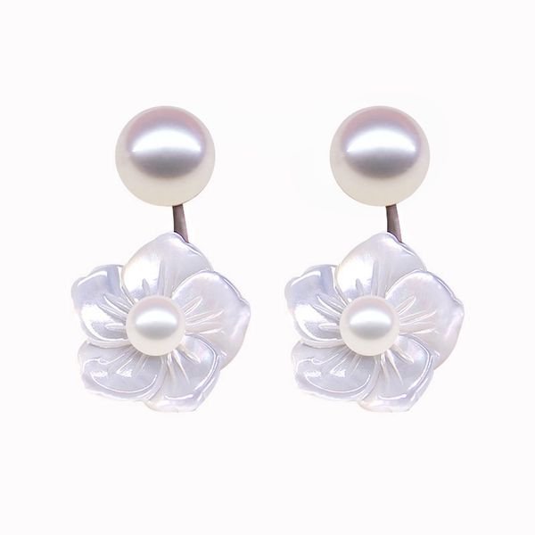 

s925 sterling silver high gloss natural pearls earrings deep sea shell rose stud earrings sweet girl's earring ing, Golden;silver