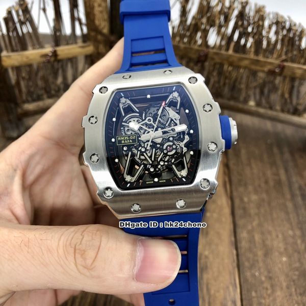 

18 style luxury 43x50mm rm35-02 stainless steel miyota automatic mens watch skeleton dial rubber strap gents watches, Slivery;brown