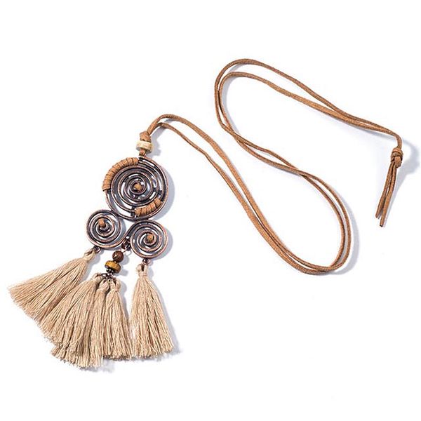 

women charm vintage bohemian ethnic tassel pendant necklaces choker long sweater rope chain clothing jewelry accessories, Black