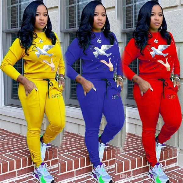 

love and peace pigeon fashion 2pcs set sports styles olympic rings womens suits womens designer tracksuits, Gray