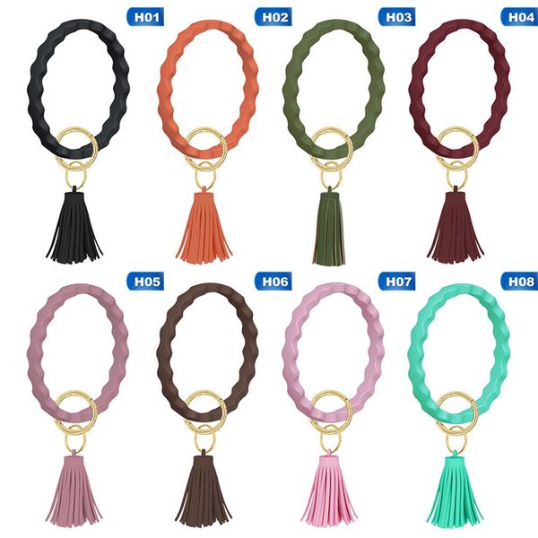 

fashion silica gel bracelets with tassel pendant portable solid color round silicone keyring for women trendy wrist accessory, Silver