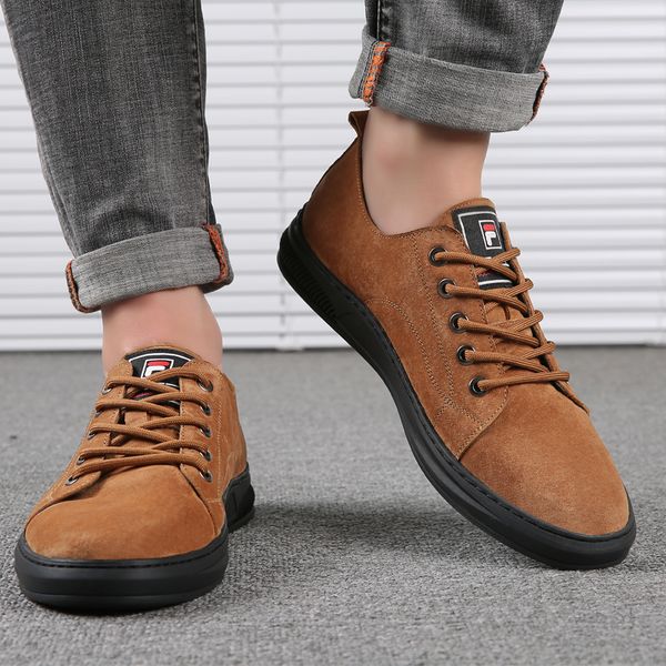 

2021 fashion genuine leather pig leather brown and tan soft and comfortable sport shoes with rubber outsole for men / male, Black