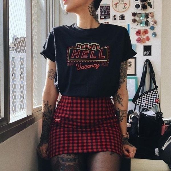 

women's t-shirt summer hell vacancy women grunge black tee fashion hipster edgy t shirt tumblr clothes, White