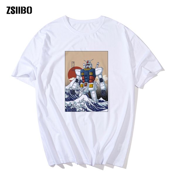 

первое поколение gundam rx-78-2 tshirts с коротким рукавом япония анимация печати смешные tshirt мужчины белый демон классический мультфильм