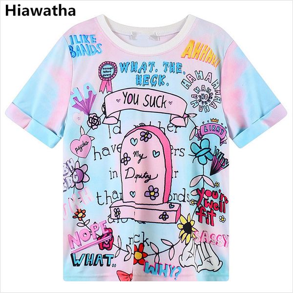 

hiawatha harajuku style t shirt women cartoon letters printed t-shirts casual summer short sleeve o-neck t1344, White