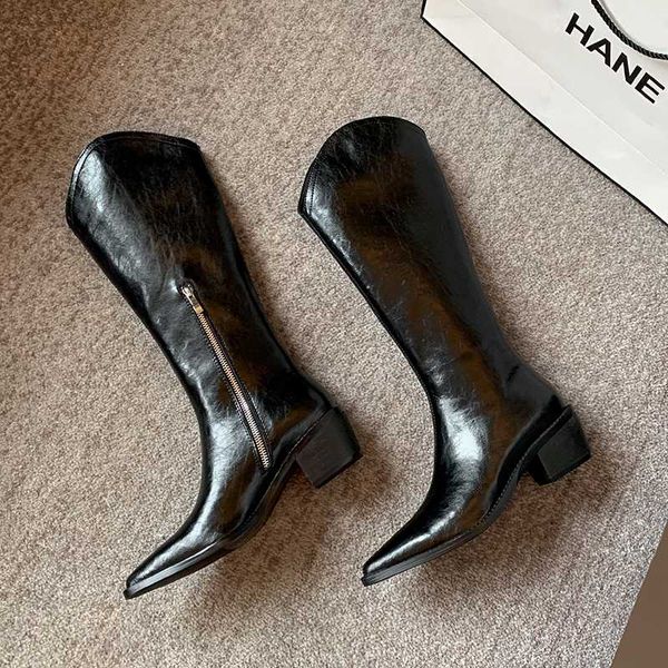 

sklfgxzy winter new style genuine leather knee-high boots women boots motorcycle female warm cowhide women shoes zip, Black