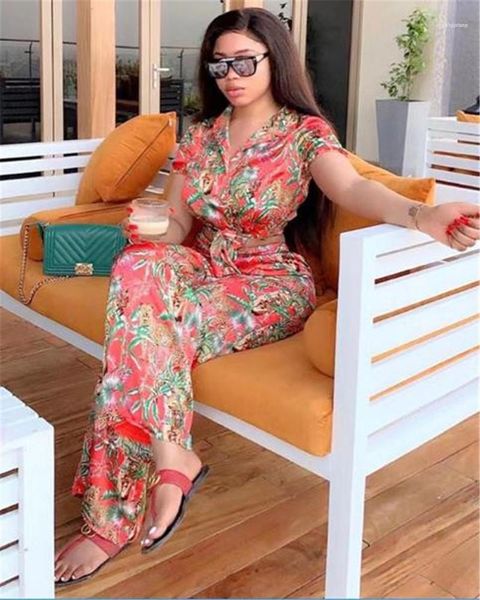 

women summer clothing luxury women 2 piece set africa style animal pattern short sleeve lace up crop two piece pants, White