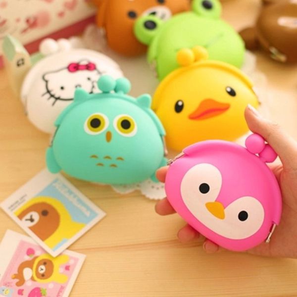 

cute candy color coin bags women girls key wallets cartoon silicone mini coin purse for children kids christmas gifts wholesale, White