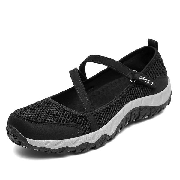 

summer mesh breathable mother walking shoes women's non-slip soft bottom flat casual sandals autumn slippers, Black