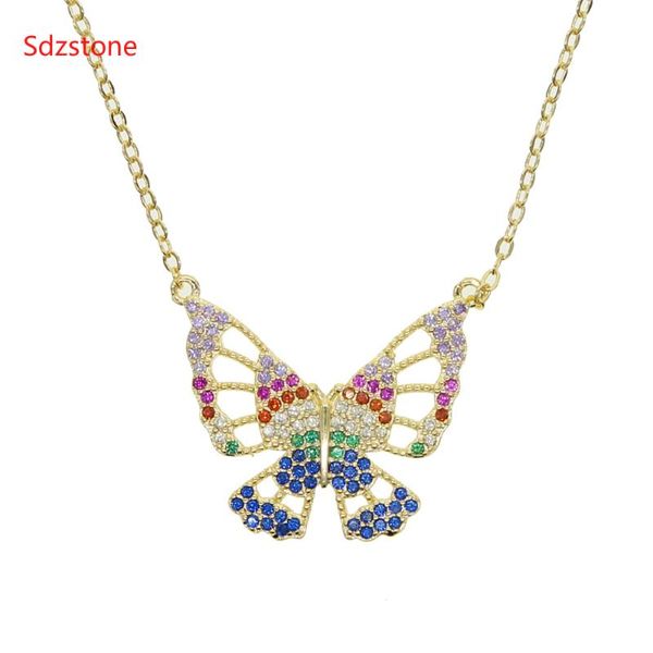 

2020 women sparking bling pink multi color cz animal butterfly pendant necklaces rock fashion charm jewelry, Silver