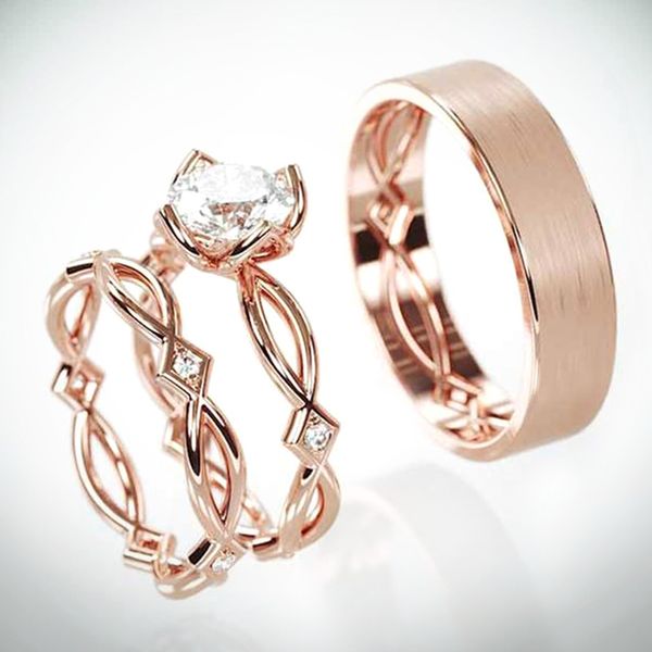 

brand new coming 3pc свадебные кольца наборы розового золота серии cirrus twig шаблон дизайна фабрика прямые кольца продавая помолвки, Silver