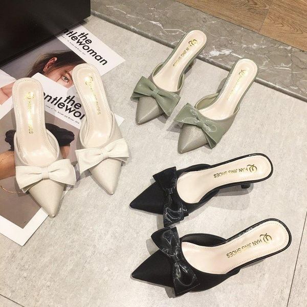 

2020 new sweet bow sandals slippers high heels shoes, Black