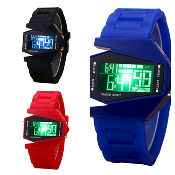 

cool aircraft shape sport watch multi-function wrist strap luxury digital led watch for women men youth, Slivery;brown