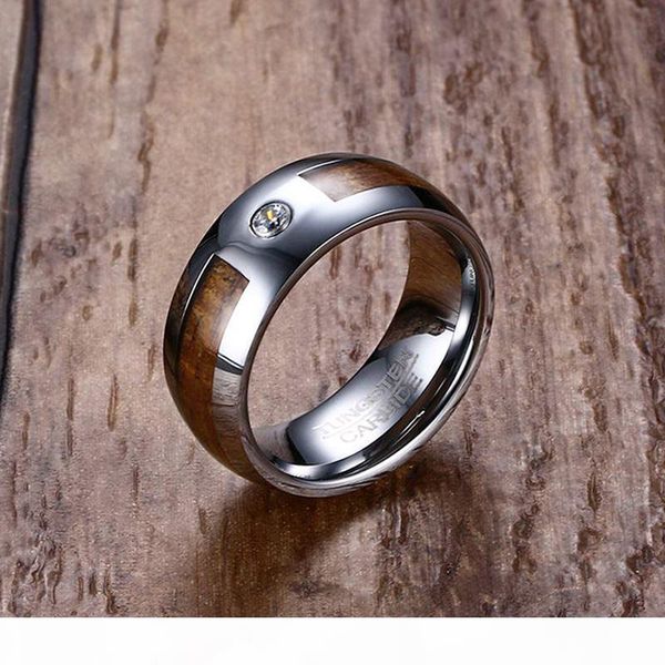 

unique 8mm mens tungsten carbide rings mahogany wood grain and cz inlay comfort fit wedding band men fashion jewelry anel bague t190624, Silver