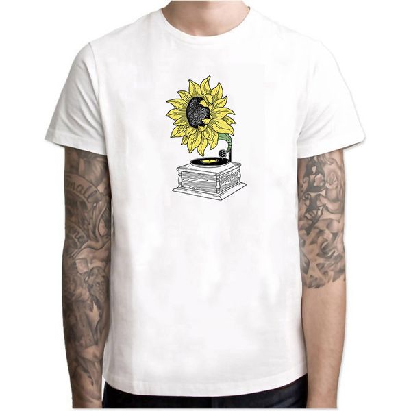 

sunflower singing in the sun radio vogue vitage harajuku fashion funny tumblr cotton o-neck men's white shirt aesthetic clothes