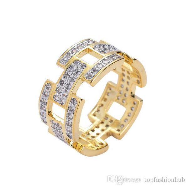 

european and american hip hop men's rings two-tone gold plated zircon copper ring ice out jewelry, Silver