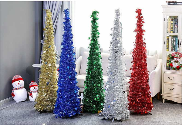 

artificial christmas tinsel tree with stand retractable folding colorful xmas tree ornaments party decoration