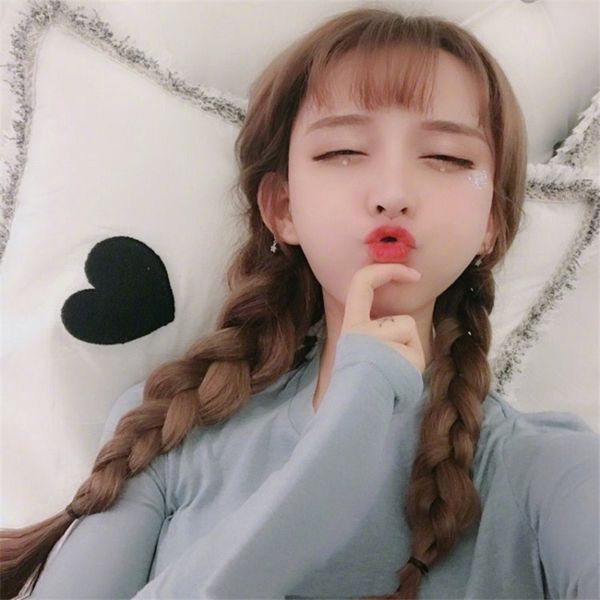 

2020 new wig female twist double braid air bangs long braid double ponytail headgear, Black