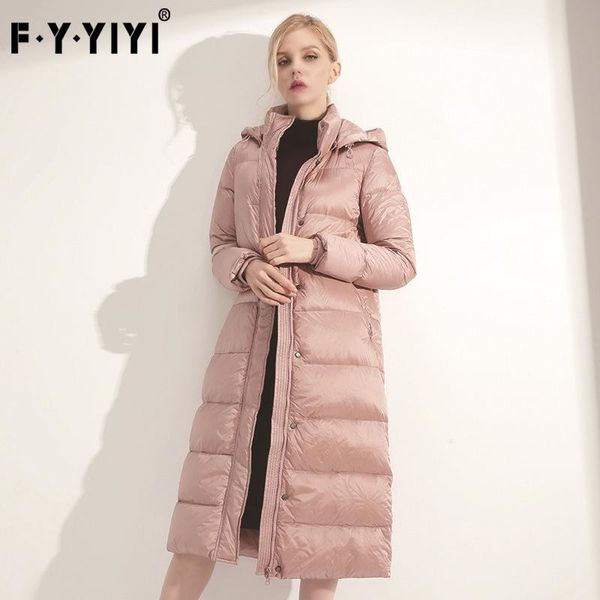 

fyyiyi lengthen woman down jacket hooded slim long coat thick warm single breasted fashion jacketes winter quality