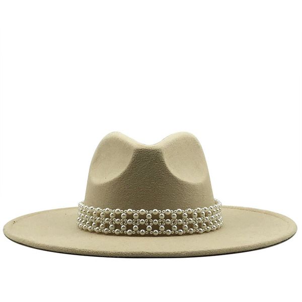 

new women men wool jazz fedora hats casual men women pearl ribbon brim felt hat white pink yellow panama trilby formal party cap, Blue;gray