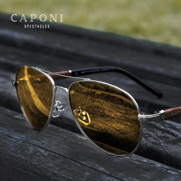 

caponi 2020 safety driving sunglasses men day and night vision pchromic sun glsses for business man wooden frames bsys409, White;black