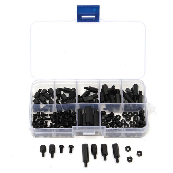 

180pcs black assortment stand-off nylon screws bolt nuts set with plastic box