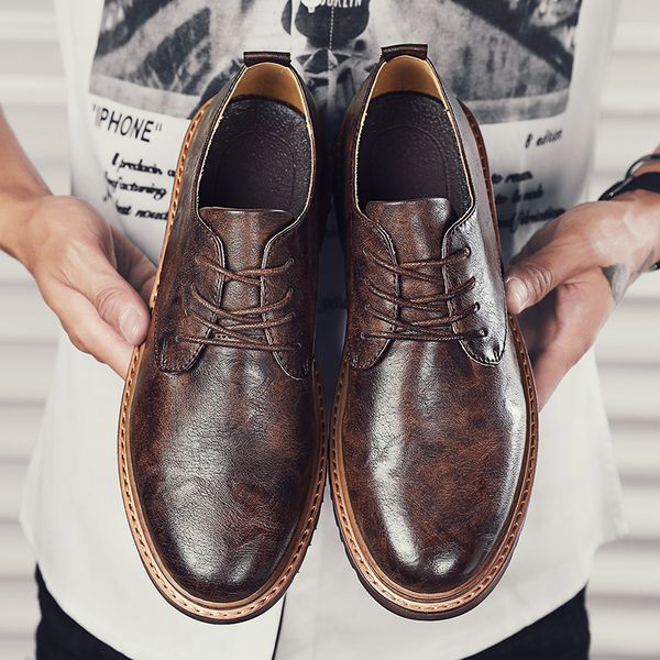 

vodka pu leather high casual shoes for men solid hard-wearing waterproof outdoor fashion sneakers zapatos de hombre, Black