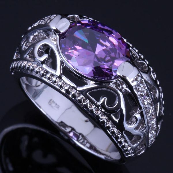 

elegant oval purple cubic zirconia white cz silver plated ring v0646, Golden;silver