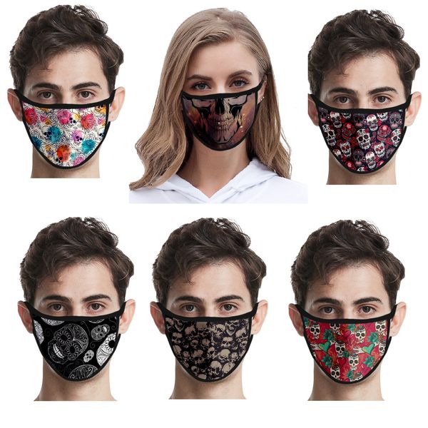 

3d skull printing face mask fashion printed design cover anti dust washable reusable mask for adults women men and children kids size