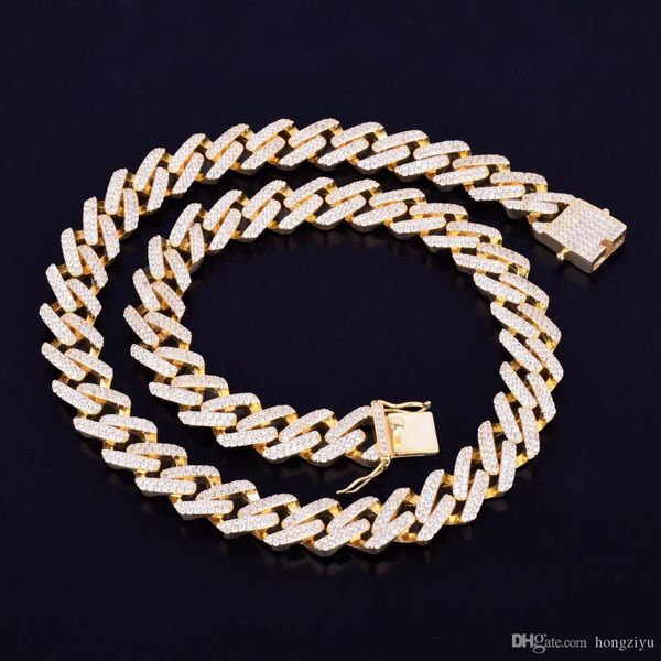 

14mm miami cuban choker square link necklace gold silver color iced out cubic zirconia rock hip hop style men's jewelry, Black
