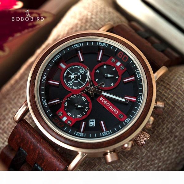 

bobo bird watches for men wooden quartz satch male chronograph date display herren uhren waterproof dropshipping gift box, Slivery;brown