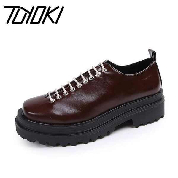 

tuyoki women flats shoes fashion lace up thick bottom casual shoes women square toe vintage daily party footwear size 35-39, Black