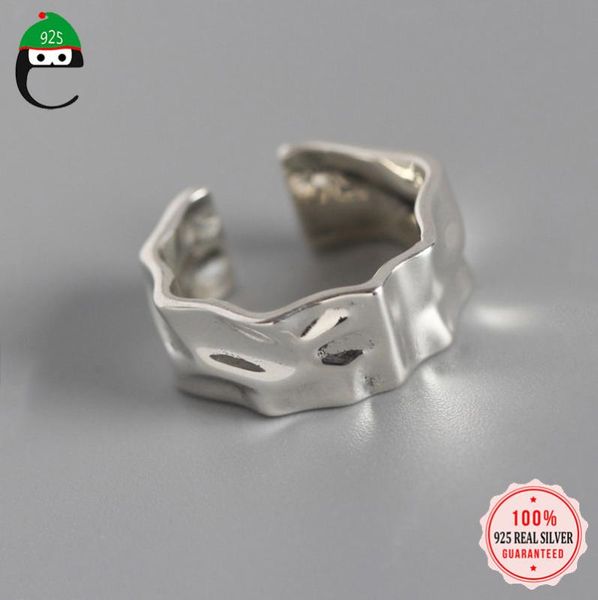 

elfoplatasi genuine 925 sterling silver fashion trend irregular uneven opening ring for women wedding party s925 jewelry y3-31, Golden;silver
