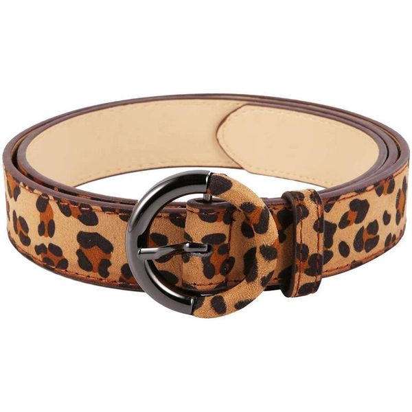 

ms. wild leopard leather belt buckle decorated round pin belt fashion personality, Black;brown
