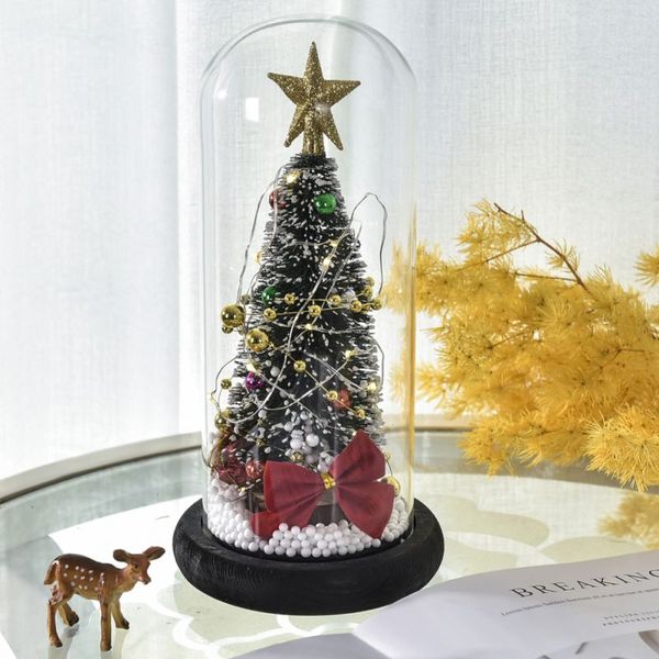 

christmas tree in glass dome with led string light battery operated xmas festival indoor room ornaments 2020