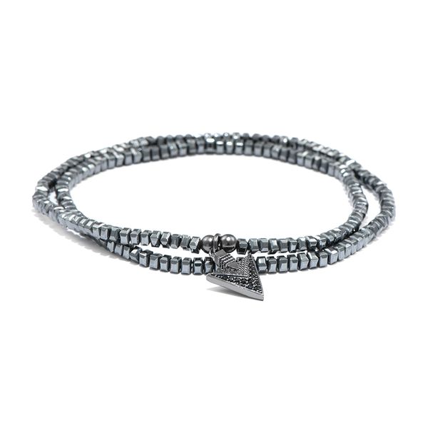 

diffone double layer mens bracelet beads 4mm natural hematite braslet stone for hombre pendant zirconia brazalete accessories, Black