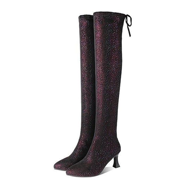 

spring and autumn 2020 new elastic long tube thin leg over knee boots, women's stiletto heels, Black