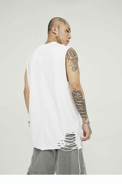 

2020 white black vest streetwear hip hop mens tank print casual sleeveless shirts cotton 2020 oversized ripped tank top