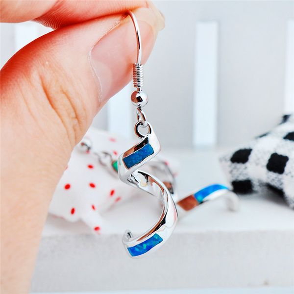 

dangle & chandelier 2021 spiral style female long earrings silver color boho drop for women blue fire opal double