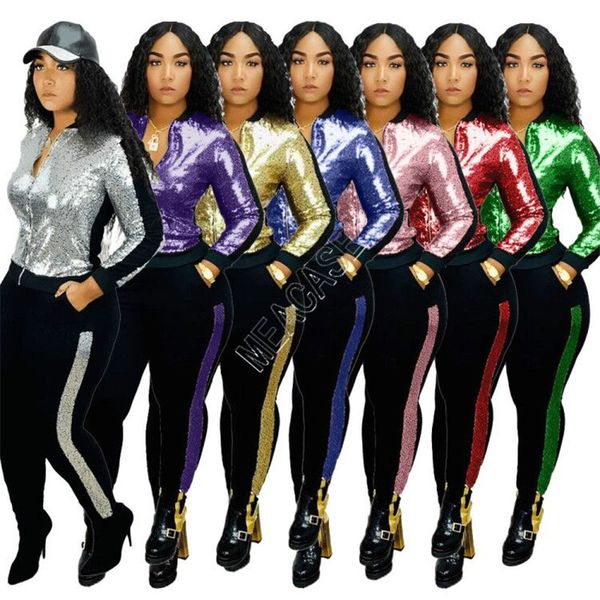 

women zipper tracksuit fashion scales sequins jacket coats + legging pants sport outfits sweatsuit casual jogger suit s-3xl d82806, White