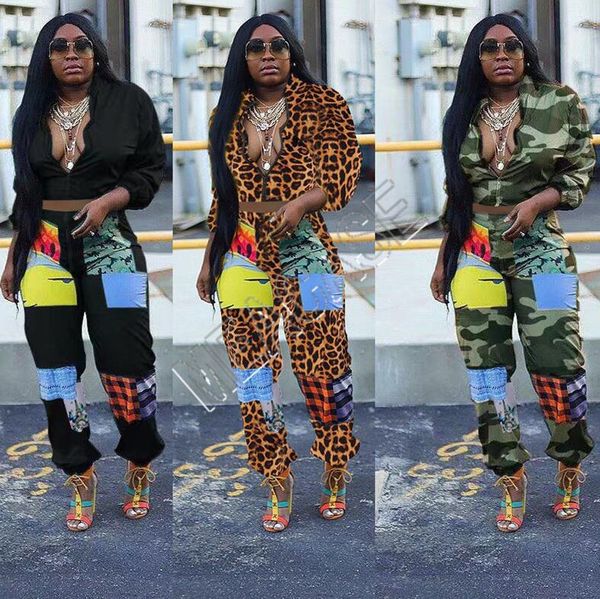 

women tracksuit designers camouflage leopard long sleeve zipper jacket coat pants leggings two piece set crop sweat suit s-2xl d81703, White